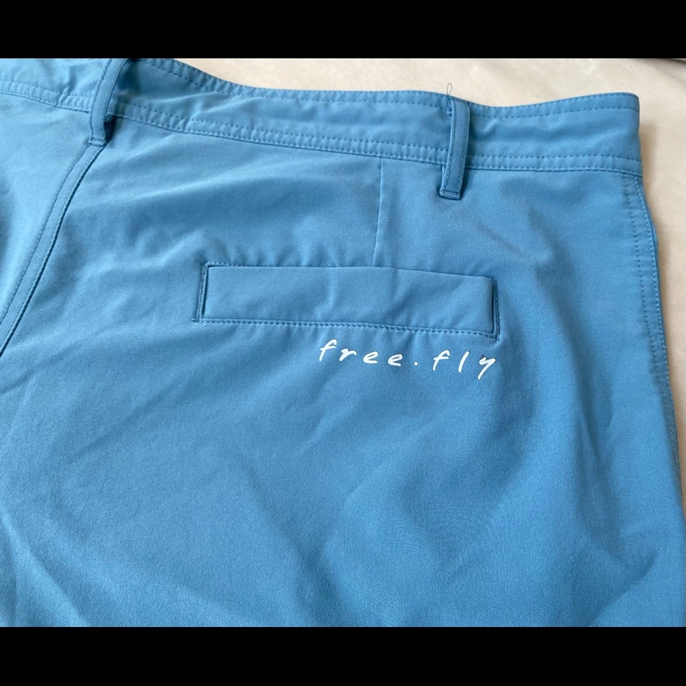 Mens Sz 36 Casual Shorts Bathing Suit FREE Fly Chambray Blue Pockets QUICK Dry